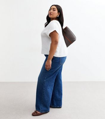 Curves White V Neck Button Through Top