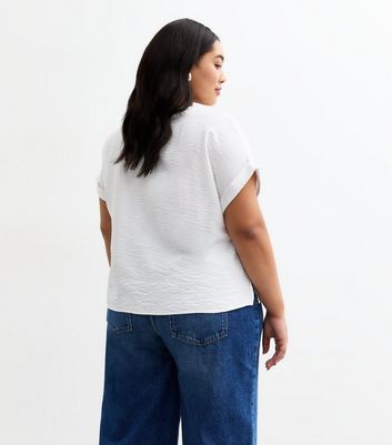 Curves White V Neck Button Through Top