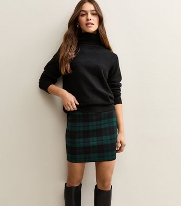 Petite Green Check Tube Mini Skirt