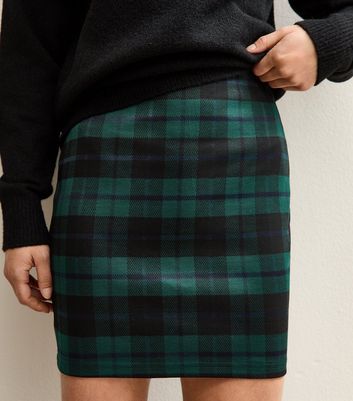 Petite Green Check Tube Mini Skirt