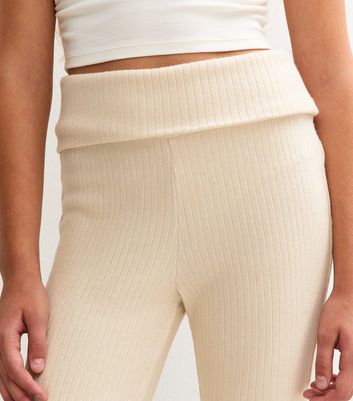 Girls Cream Ribbed Soft Touch Flared Trousers 3 Girls Cream Ribbed Soft Touch Flared Trousers