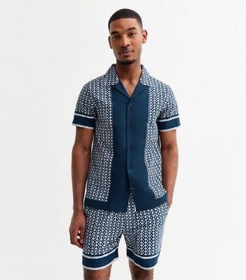 Blue Cotton Tile Print Pull On Shorts