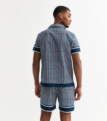 Blue Cotton Tile Print Pull On Shorts