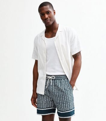Blue Cotton Tile Print Pull On Shorts