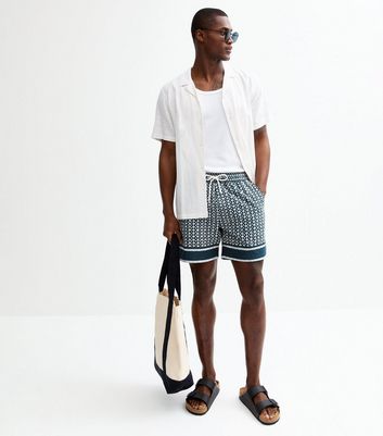 Blue Cotton Tile Print Pull On Shorts