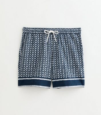 Blue Cotton Tile Print Pull On Shorts