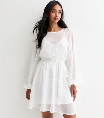 Gini London White Foil Long-Sleeve Mini Dress