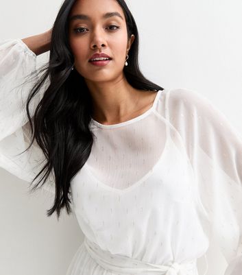 Gini London White Foil Long-Sleeve Mini Dress