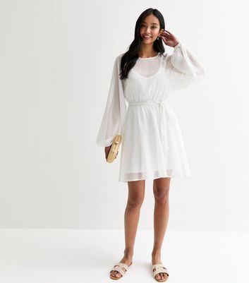 Gini London White Foil Long-Sleeve Mini Dress