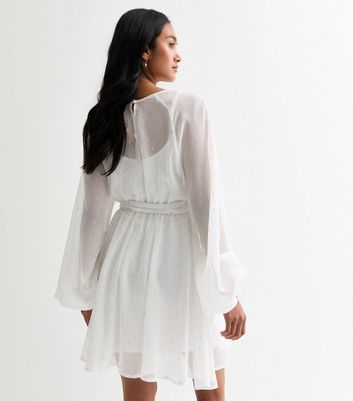 Gini London White Foil Long-Sleeve Mini Dress