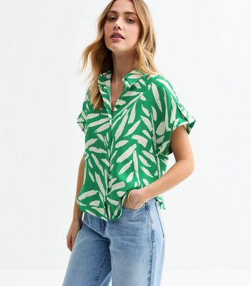 Green Brush Stroke Print Resort Shirt