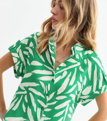 Green Brush Stroke Print Resort Shirt