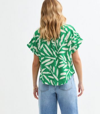 Green Brush Stroke Print Resort Shirt