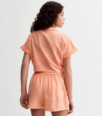Girls Coral Tie Front Gauze Shirt 3 Girls Coral Tie Front Gauze Shirt