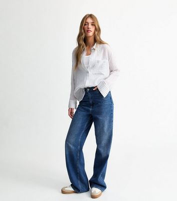 White Crinkle Textured Lightweight Stripe Print Shirt