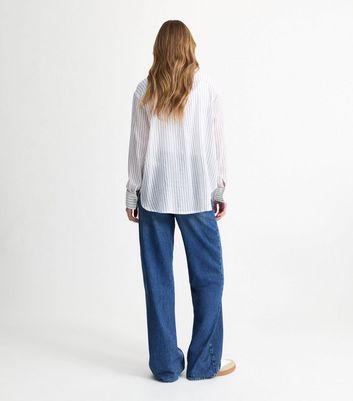 White Crinkle Textured Lightweight Stripe Print Shirt