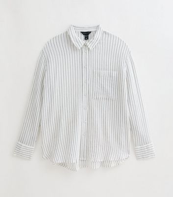 White Crinkle Textured Lightweight Stripe Print Shirt