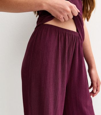 Girls Dark Burgundy Textured Jersey Wide Leg Trousers 4 Girls Dark Burgundy Textured Jersey Wide Leg Trousers