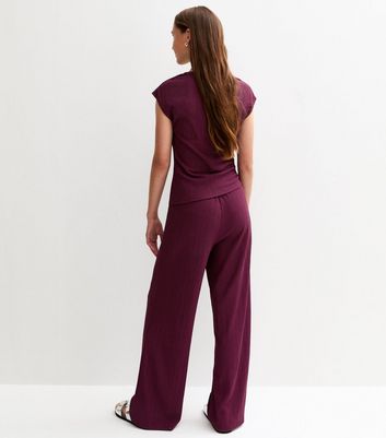 Girls Dark Burgundy Textured Jersey Wide Leg Trousers 5 Girls Dark Burgundy Textured Jersey Wide Leg Trousers