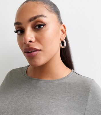 Curves Grey Crew Neck Long Sleeve Top