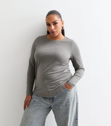 Curves Grey Crew Neck Long Sleeve Top