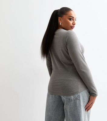 Curves Grey Crew Neck Long Sleeve Top