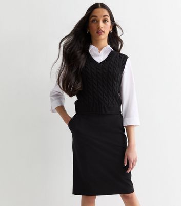 Girls Black Adjustable Waist Pencil School Skirt