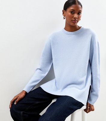 Light Blue Knitted Side Split Jumper