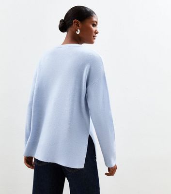 Light Blue Knitted Side Split Jumper