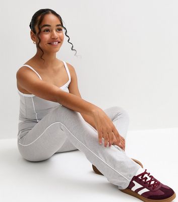 Girls Grey Contrast Piping Flared Trousers