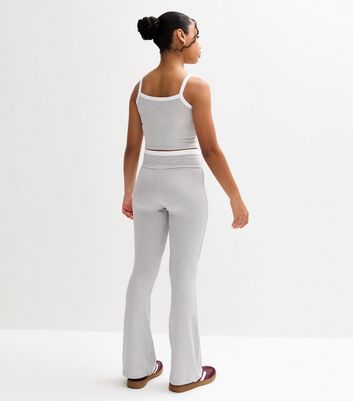Girls Grey Contrast Piping Flared Trousers 4 Girls Grey Contrast Piping Flared Trousers