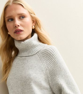 Light Grey Rib Roll Neck Jumper