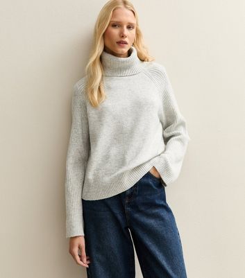 Light Grey Rib Roll Neck Jumper