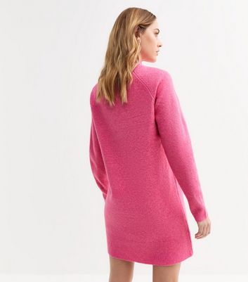 Sunshine Soul Bright Pink High Neck Knit Mini Dress
