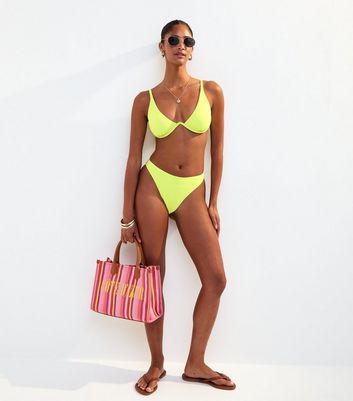 Bright Yellow Popcorn Stitch Bikini Top