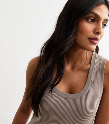 Mink Ribbed Scoop Neck Lightweight Knit Vest