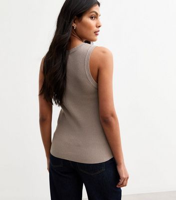 Mink Ribbed Scoop Neck Lightweight Knit Vest