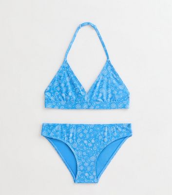 Girls Blue Paisley Print Bikini Set