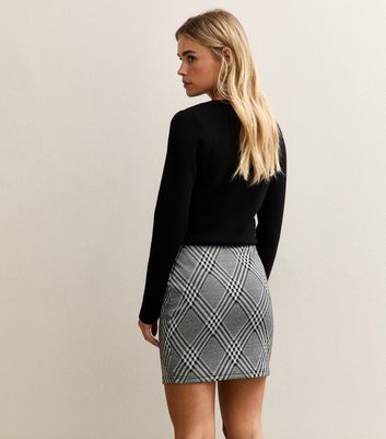 Petite Grey Monochrome Check Tube Skirt