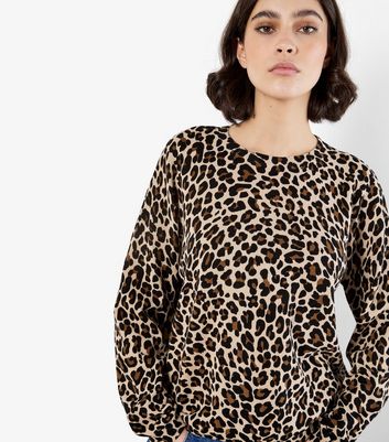 Apricot Brown Leopard Print Fine Knit Jumper