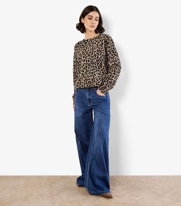 Apricot Brown Leopard Print Fine Knit Jumper