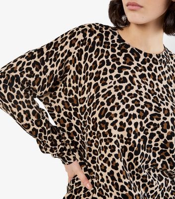 Apricot Brown Leopard Print Fine Knit Jumper