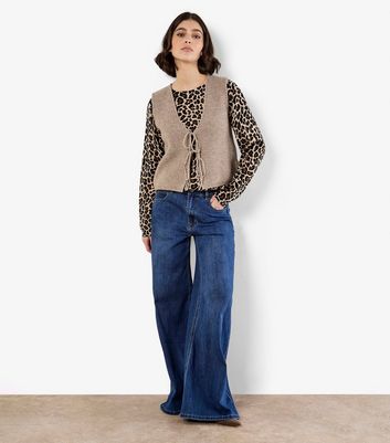 Apricot Brown Leopard Print Fine Knit Jumper