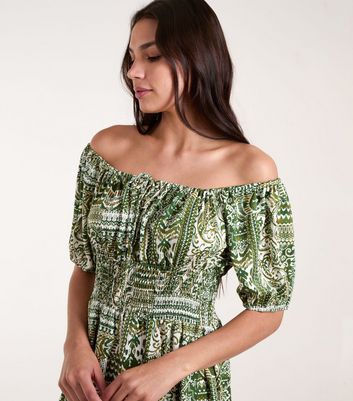 Blue Vanilla Green Printed Square Neck Midi Dress 3 Blue Vanilla Green Printed Square Neck Midi Dress