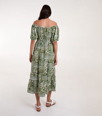 Blue Vanilla Green Printed Square Neck Midi Dress 4 Blue Vanilla Green Printed Square Neck Midi Dress