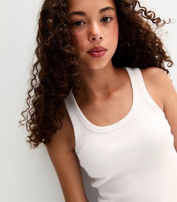 Girls White Scoop Neck Ribbed Vest Top