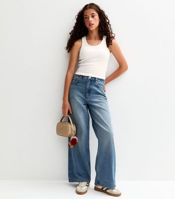 Girls White Scoop Neck Ribbed Vest Top