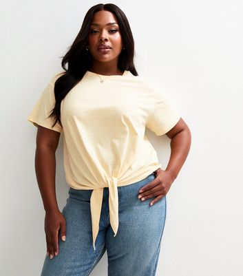 Curves Light Yellow Tie Front Tee
