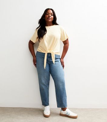 Curves Light Yellow Tie Front Tee