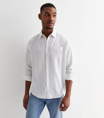 White Linen Blend Long Sleeve Oversized Shirt